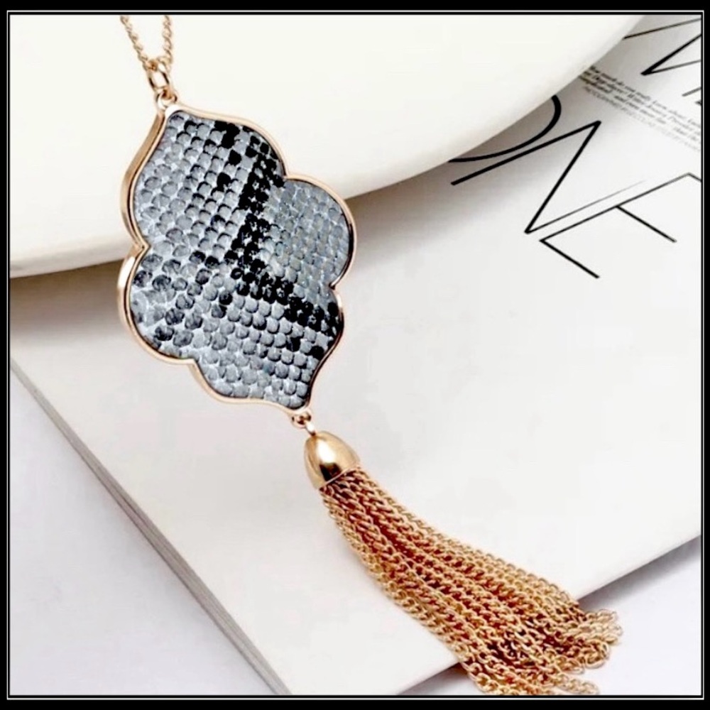New gold snakeskin serpent python Long tassel bohemian Fringe Moroccon necklace